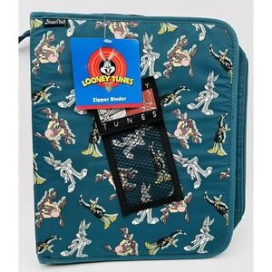 Vtg NWT 1998 Looney Tunes 3-Ring Binder Stuart Hall Green Taz Bugs Bunny Daffy